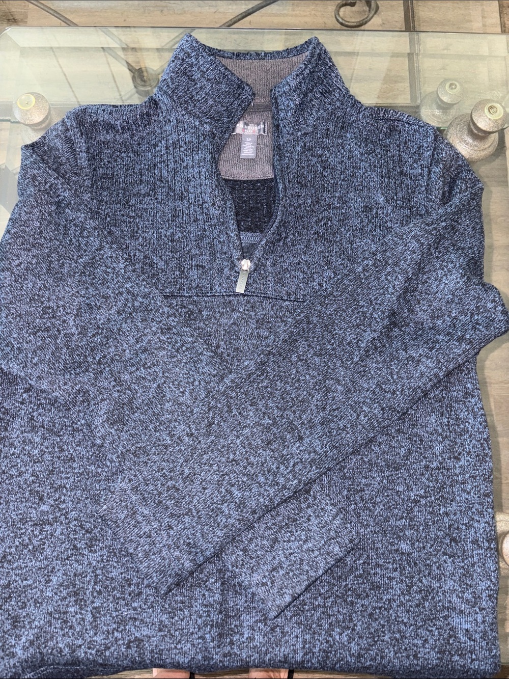 Men's Quarter-Zip Heathered Navy Sweater